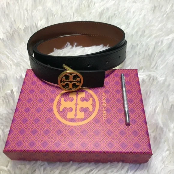 Tory Burch Black Belt with Gold Logo Buckle - Picture 3 of 7